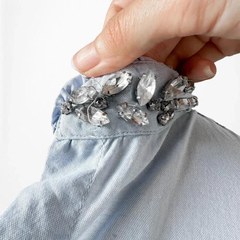 Vintage Y2K 90s Blue Rhinestone Embellished Button Down Shirt Size 6/S/M - Picture 7 of 7